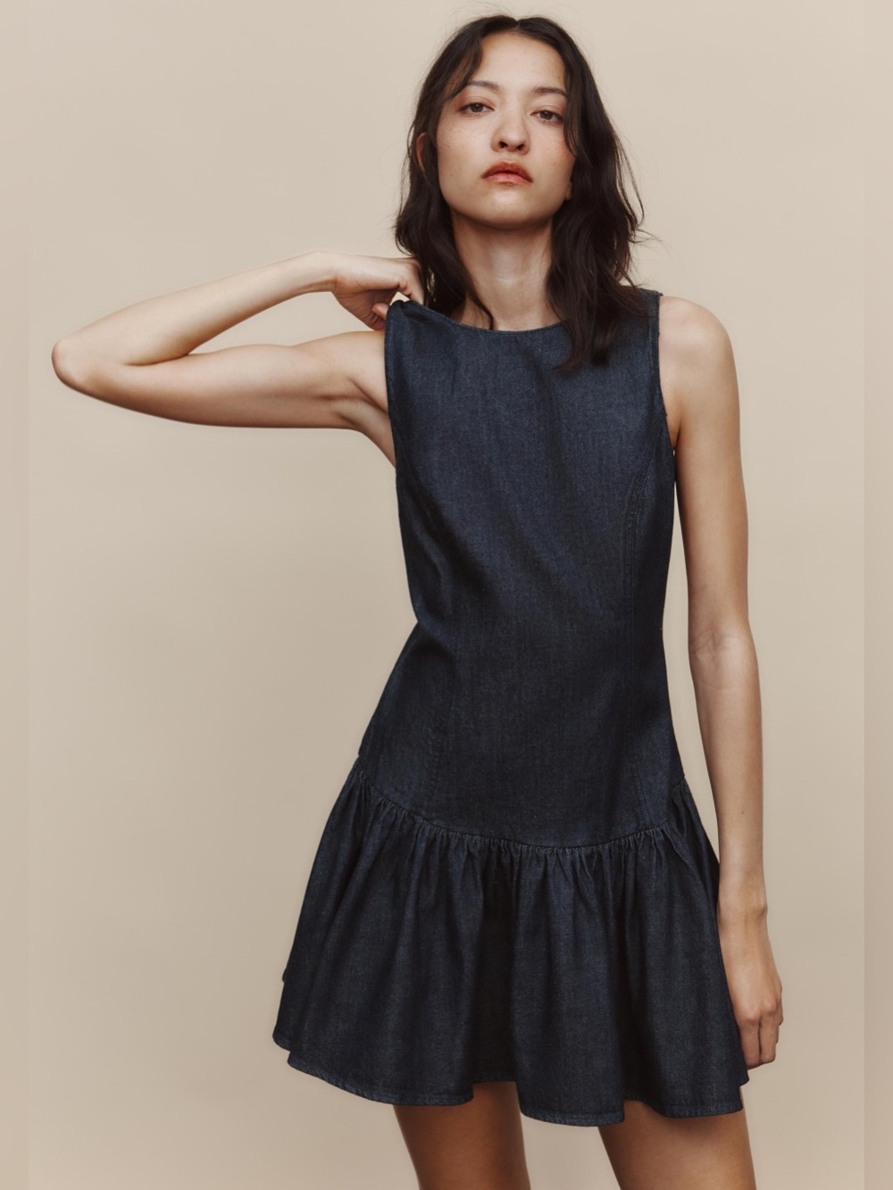 Zara Denim Effect Ruffle Mini Dress ✌🏼